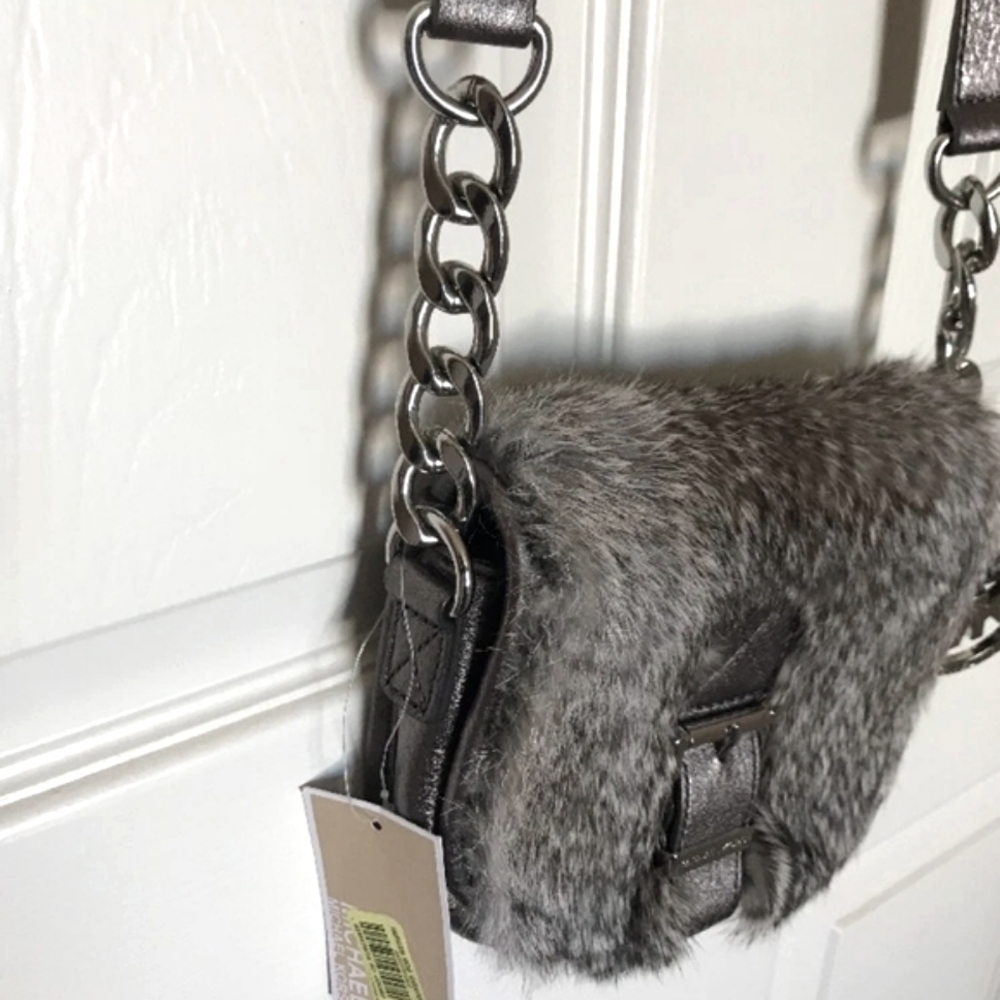 Michael Kors Gray Fur And Leather Crossbody Bag NWT - Picture 12 of 15